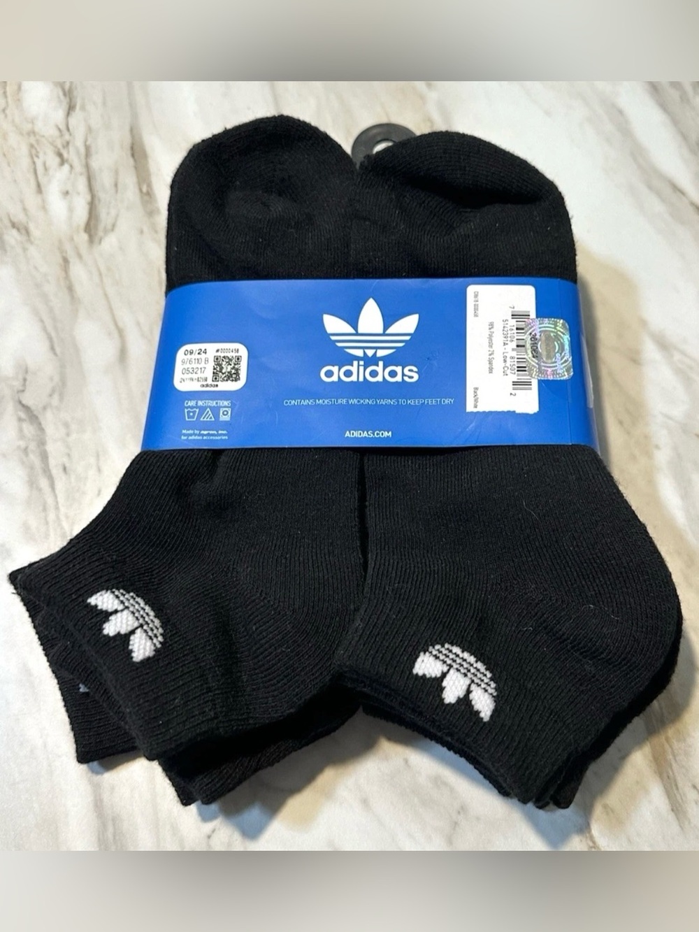 Six Pairs adidas Originals Trefoil Logo Low-Cut Socks Black Men's Size 6-12
